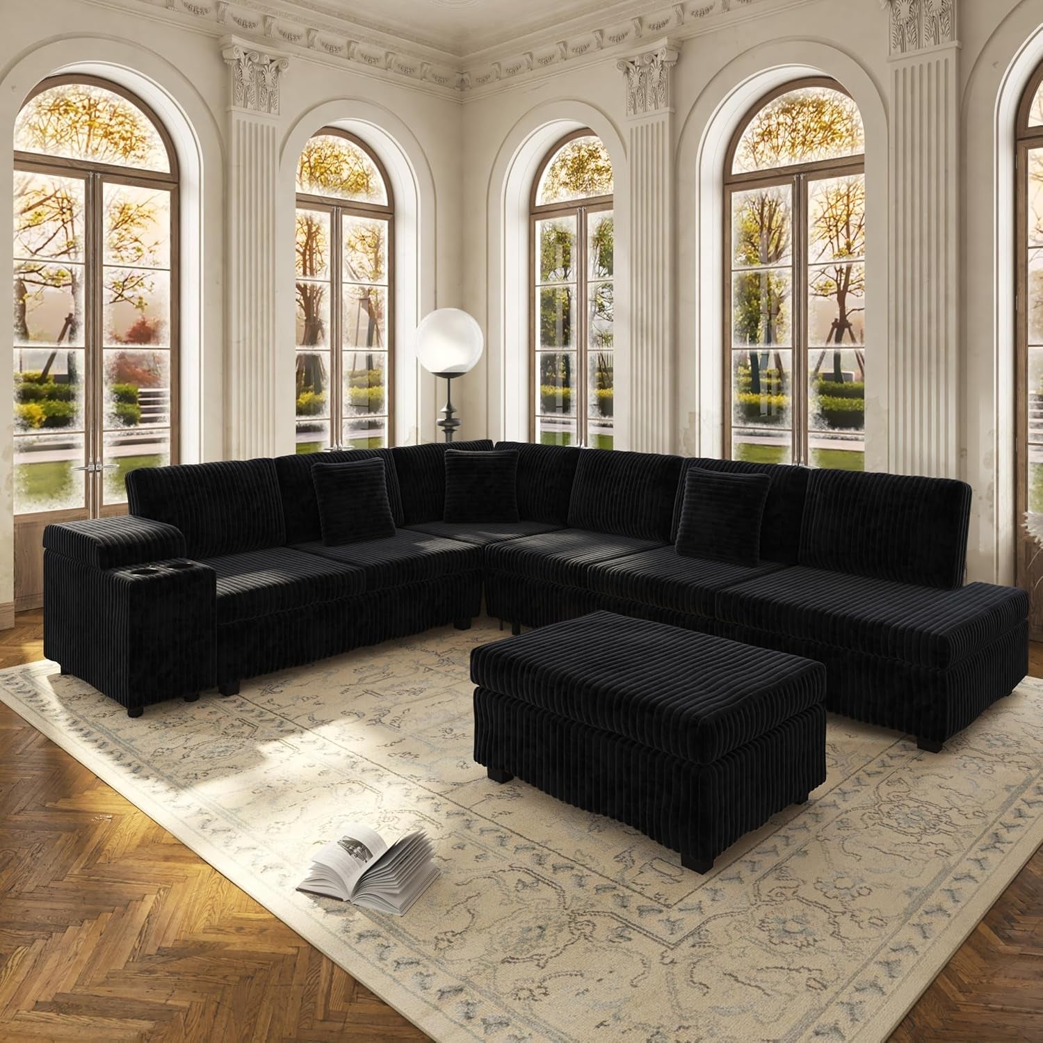110-l-shaped-oversized-plush-corduroy-modular-sectional-sofa-with-pull-out-bed-convertible-6-seater-sleeper-couch-bed-with-1-ottomans-usb-cup-holders-easy-assembly-for-living-room-black