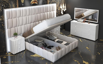 Orion King Size Bed - Modern White King Bed with Storage & Folded Wooden Slats Frame, Adjustable Legs - Extra Storage Space for Clutter Free Bedroom, White3