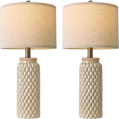 24" Modern Ceramic Bedside Lamp Set of 2 for Bedroom Decor Farmhouse Table Lamp for Living Room Office Dorm Cream8