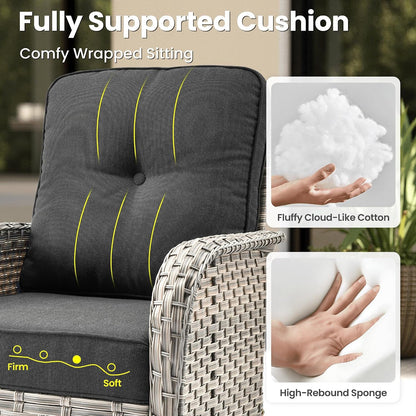 8-Piece Patio Furniture Set with L-Shaped Sofa Chaise, Outdoor Modular Sectional Couch Swivel Gliders Fire Pit Table, Modern Wicker Rattan Conversation Set, Black7