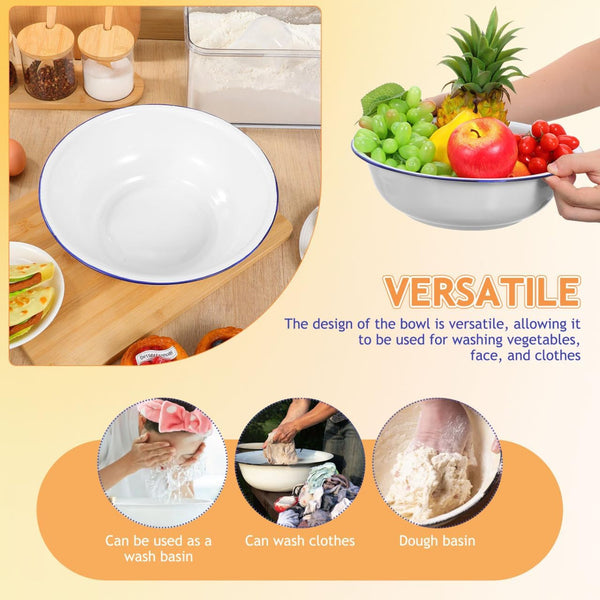 Vintage Enamel Mixing Bowl, 11.81 Inch Large White Enamel Wash Basin for Dough, Fruit, Salad, Popcorn, Farmhouse Retro Enamelware with Smooth Surface, Easy to Clean8
