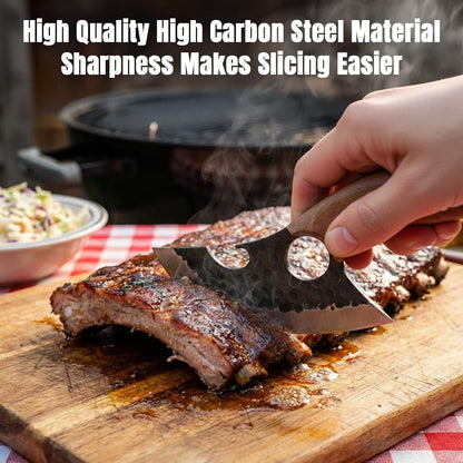 2PCS Hand Forged Viking Boning Knife Set, High Carbon Steel Ulu Knife with Sheath, Viking-Style Cleaver & Pizza Cutter for Meat, Kitchen Knives for Meat Trimming, BBQ, Camping, Fish Filleting2