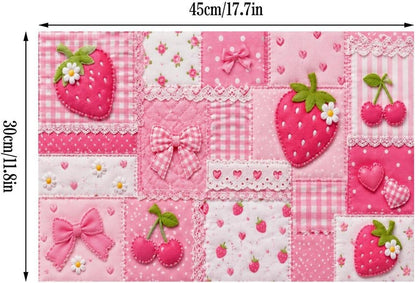 Kawaii Pink Patchwork Quilt Collage Linen Placemat Washable Table Mat for Dining Kitchen Heat Resistant 12"X18"2