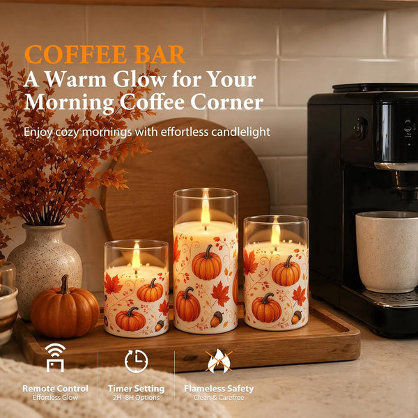 Fall Flameless LED Pillar Candles Battery Powered with Remote Timer7