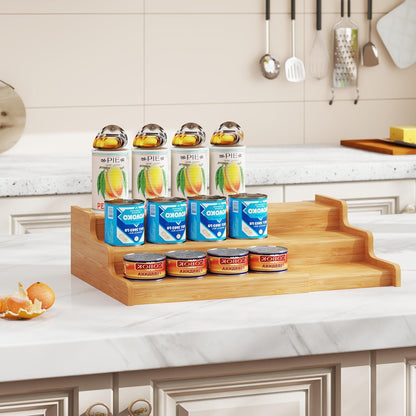 Expandable Bamboo Can Rack Organizer for Pantry, 3-Tier Adjustable Can Storage Holder, Soda Organizer Holds up to 24 Cans, Canned Goods Storage Display for Pantry, Cabinet, Countertop (Patent Pending)4