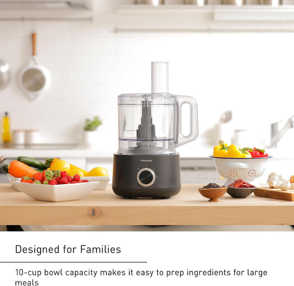 Panasonic Food Processor, Electric Vegetable Choppers for Speedy Food Prep, 5 Attachments to Shred, Whip, Mince, Chop, Grind, Shred, and Slice, 10-Cup Bowl Capacity, Small Kitchen Appliances - MK-F5114