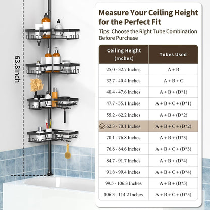 Corner Shower Caddy Tension Pole, Large Capacity Bathroom Organizer7