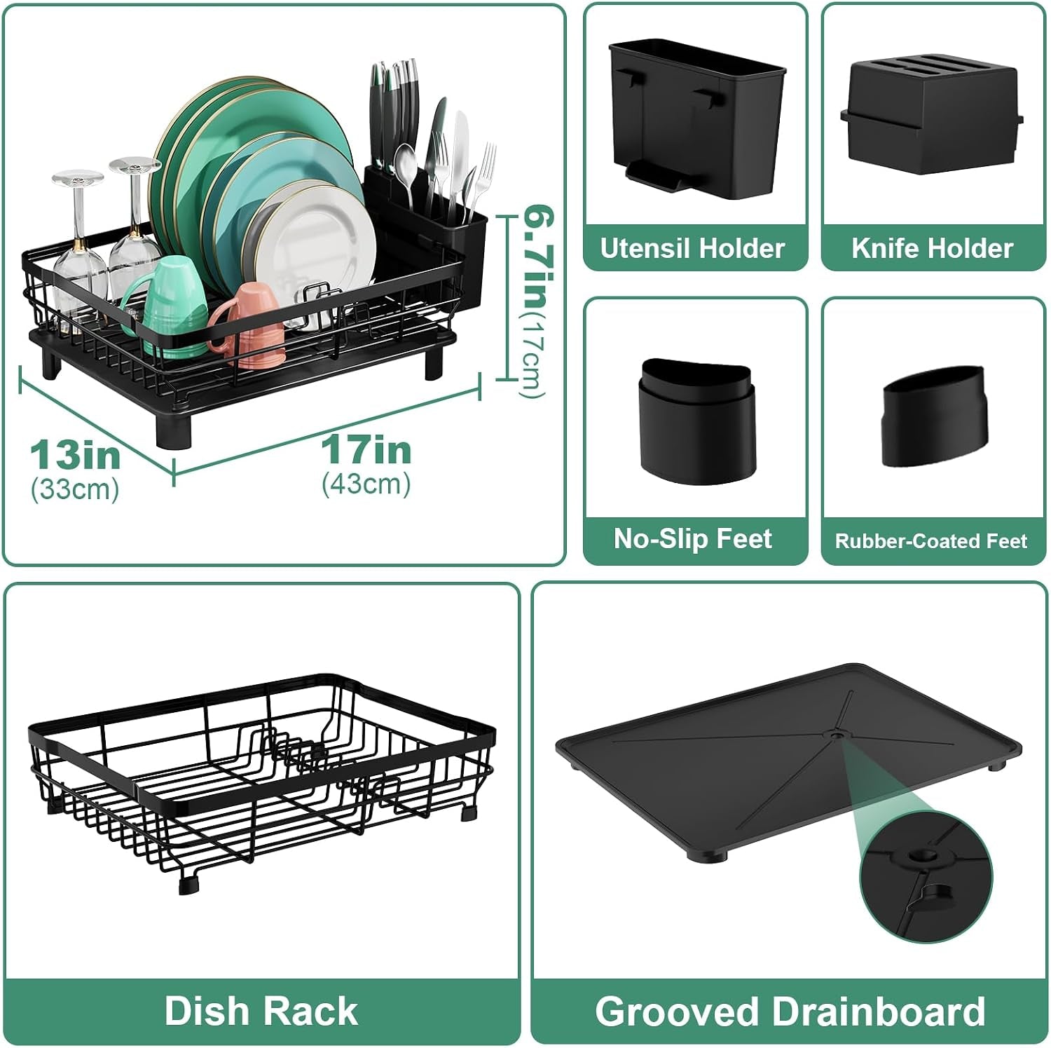 dish-drying-rack-with-drainboard-for-kitchen-counter-black