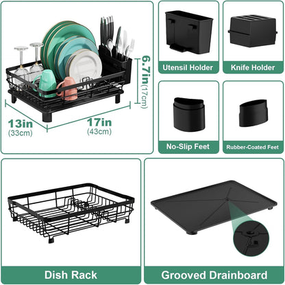 Dish Drying Rack with Drainboard for Kitchen Counter, Black2