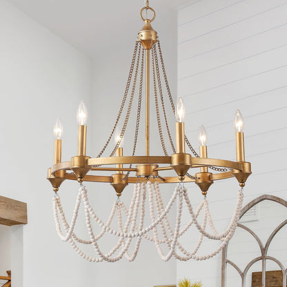 Boho Beaded Chandelier Farmhouse Rustic Candle Style Hanging Light1