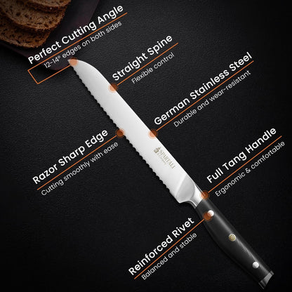 8-Inch Bread Knife – Serrated High Carbon German Stainless Steel Blade for Bread, Bagels & Pastries – Ergonomic Handle, Rust-Resistant, Ultra-Sharp Edge – Ideal for Home Bakers and Chefs.3