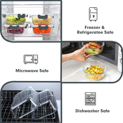 30 Pieces Glass Food Storage Containers Set with Lids, Grey3
