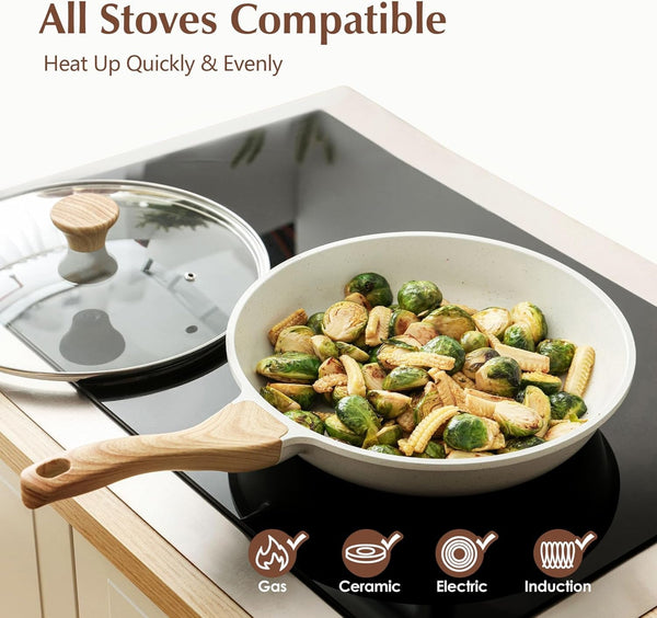 9.5Inch Nonstick Ceramic Frying Pan with Lid, PFAS/PTFE/PFOA Free | Ceramic Omelette Pan Skillet, Healthy Non-Toxic Chef'S Pan, Induction Compatible Pan, Heat Resistant Handle5