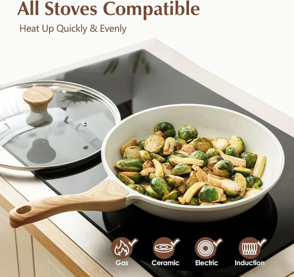 10Inch Nonstick Ceramic Frying Pan with Lid, PFAS/PTFE/PFOA Free | Ceramic Omelette Pan Skillet, Healthy Non-Toxic Chef'S Pan, Induction Compatible Pan, Heat Resistant Handle4