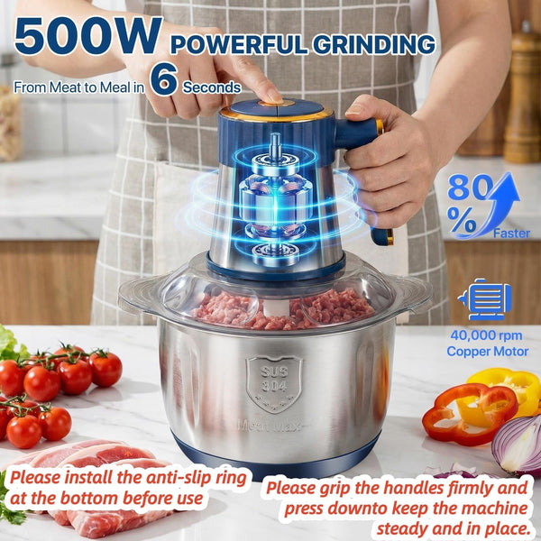 20 Cups Large Capacity Food Processor,5 Speed Electric Meat Grinder Vegetable Chopper,500W Powerful Motor 6 Bi-Level Blade Meat Mincer for Vegetable, Nuts, Onion, Garlic with 304 Stainless Steel Bowl2