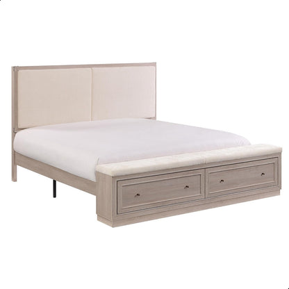 King Bed Frame W/Upholstered Headboard,Storage Bench,White Alder9