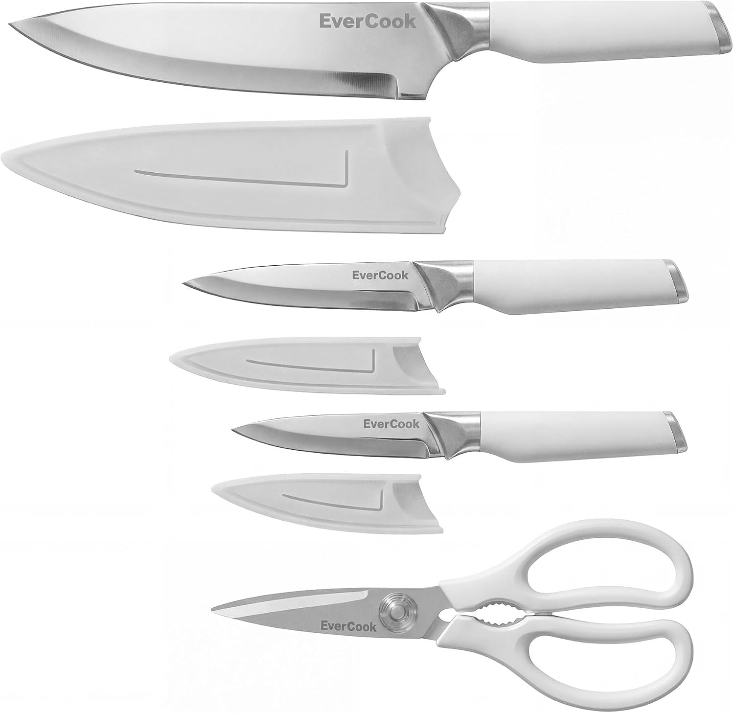 7-piece-knife-set-chef-utility-paring-scissors-3-sheaths-stainless-steel-cutlery-white-handles-matte-finish-hollow-ground-blades-electroplated-abs-bolsters-comfortable-grip