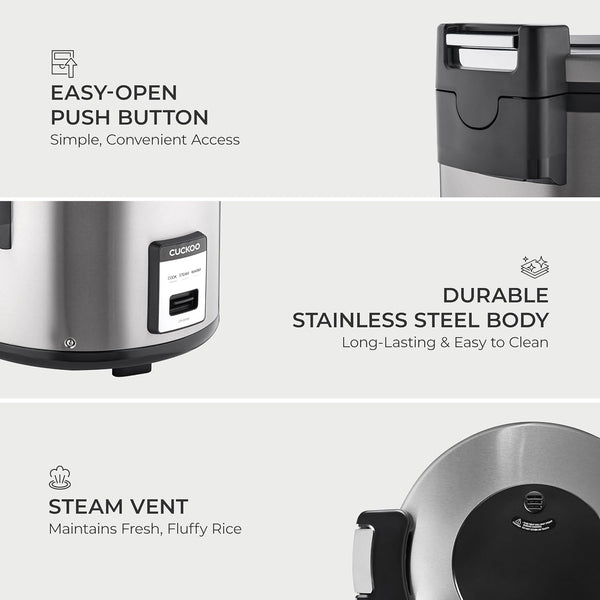 CUCKOO Commercial Rice Cooker and Warmer, 60-Cup Cooked, CR-3055 | 30-Cup Uncooked Capacity, Nonstick Inner Pot, 3 Cooking Modes, One-Touch Operation, Steam Cooking6