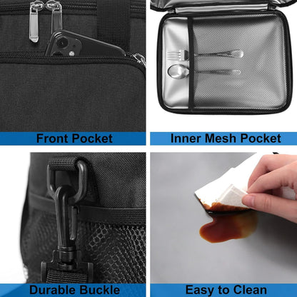 Reusable Lunch Box for Men/Women - Insulated Lunch Bag Leakproof Lunchbox for Work Office Picnic Beach - Freezable Lunch Cooler Bag with Adjustable Shoulder Strap - Black6
