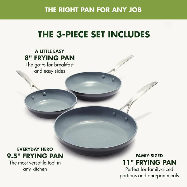 Valencia Pro 3 Piece (8", 9.5" & 11") Ceramic Nonstick Skillet Set | Frying Pans, Pfas-Free Nonstick, Induction Ready, All Cooktop Compatible, Hard Anodized, Gray, Dishwasher & Oven Safe to 600F4