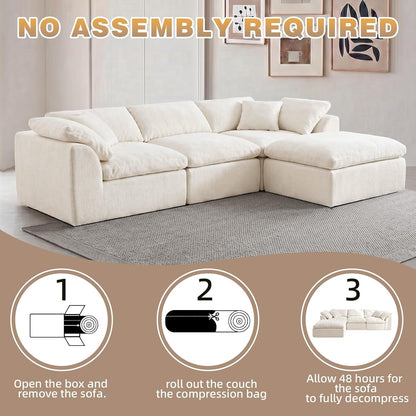 110" Boneless Cloud Couch Sectional for Living Room, Oversized Modular L Shaped Sofa with Ottoman, Deep Seat Chenille Sectional Couch for Cloud-Like Comfort (Beige)5