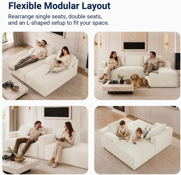 Modular Sectional Sofa, Boneless Couches for Living Room with Individually Wrapped Coil Support, No Assembly Required, Corduroy Fabric (Cream, 93" L-Shape Left Chaise)6