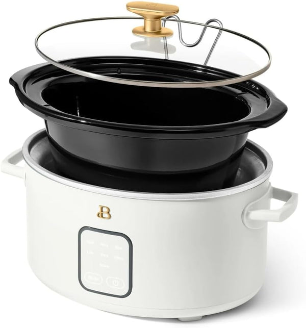 4-Quart Slow Cooker with Touch-Activated Display, Programmable Digital Controls, Removable Non-Stick Pot, Keep Warm Function (White Icing)5