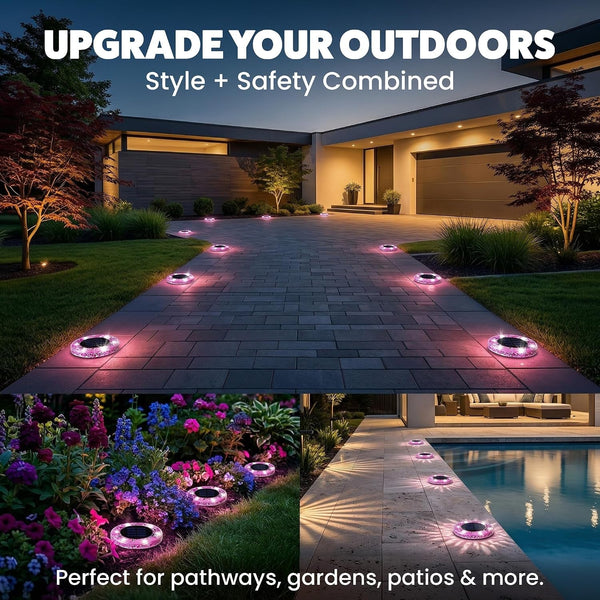8 Pk Mosaic Solar Lights Outdoor LED Disk Pathway Lights, Pink8