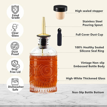 Coffee Syrup Dispenser Bottles Set 2 Pack 7 OZ Simple Small Syrup Bottles Set with Metal Pour Spout Ideal for Coffee Syrups, Condiments, Coffee Bar, SC056 (2 Pack)6