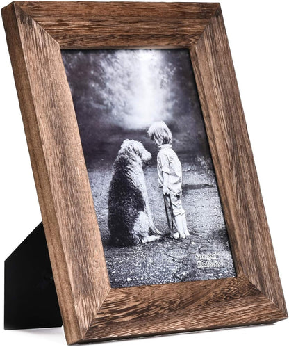 5X7 Picture Frame Distressed Wood, Rustic Solid Wood Photo Frame 5 X 7, Display for Tabletop and Wall, High Definition Glass, Carbonized Black (2 Pack)2