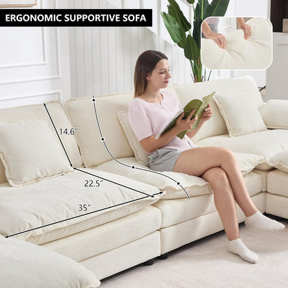 76.7" Beige White Cloud Couch, Small L Shape Sectional Sofa, 2 Seater5