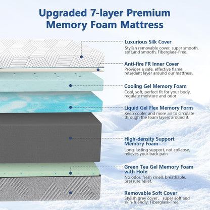 Extra Firm Mattress King 16 Inch,Premium Cool Green Tea/Gel Memory Foam Mattress in Box with Fiberglass-Free Cover,Dual Side Medium-Firm High-Density-Mattress for Back Pain,Certipur-Us,In Usa,80"X76"3