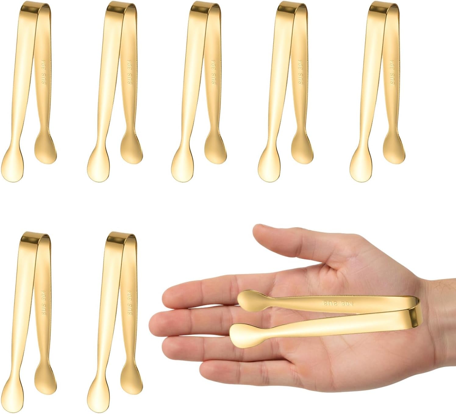 8pcs-gold-mini-metal-tongs-4-3-11cm-stainless-steel-304-for-ice-cube-sugar-kitchen-accessories-for-serving-food-salad-toaster-desserts