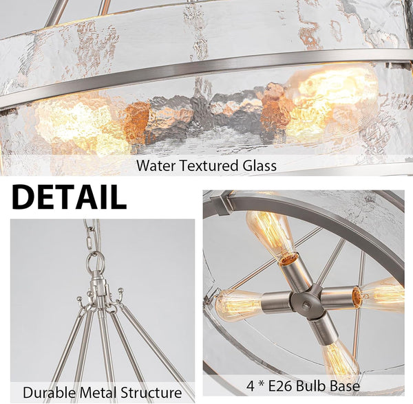 20.47" Modern Glass Chandelier for Dining Room, Brushed Nickel Textured7