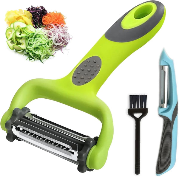 3-In-1 Multifunctional Fruit & Vegetable Peeler - Stainless Steel Blade for Peeling/Julienning/Slicing Non-Slip Handle Ideal for Potatoes/Cucumbers/Apples Home Kitchen Daily Use (3)1