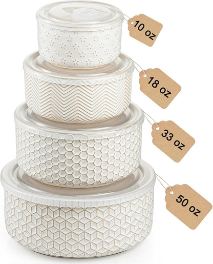 Serving Bowls with Lids, Ceramic Nesting Bowls Set of 4, Off-White1