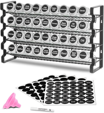 Spice Rack Organizer for Cabinet, Spice Organizer with 36 Empty Spice Jars, Lids, Spice Labels, and Funnel Complete Set, Seasoning Organizer for Countertop, Kitchen, Pantry, Cupboard, 18X11 In1