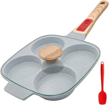 Ceramic Egg Frying Pan with Lid, Nonstick 4 Cup Fried Egg Pan - Blue | Detachable Handle, Omelette Pan Induction Compatible1