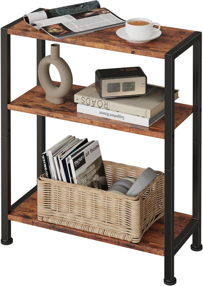 3-Tier Side Table, Small End Table, Sofa Side Table for Narrow Spaces, Slim End Table, Nightstand Table, for Living Room Bedroom Office, Rustic Brown1