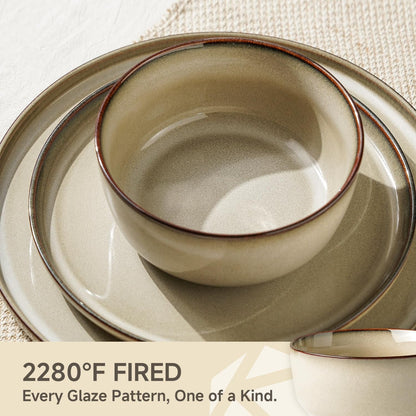 Stoneware Dinnerware Sets for 4, Reactive Glaze, Beige8