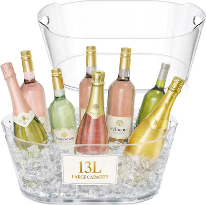 13L Plastic Ice Bucket for Parties 2 Pcs, BPA Free | Large Capacity, Comfortable Handle, Drop-Resistant & Shatterproof PET Beverage Tub for Outdoor Cocktail, Mimosa & Soda Bar1
