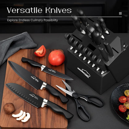 Knife Set,  21 Pieces Kitchen Knife Set with Block and Sharpener, Ultra-Sharp Knives Set with Ergonomic Handles, Black German Stainless Steel Knife Block Set, Dishwasher Safe3