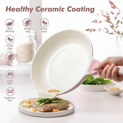8Inch Nonstick Ceramic Frying Pan with Lid, PFAS/PTFE Free, Pink | Ceramic Omelette Pan Skillet, Healthy Non-Toxic Chef'S Pan, Induction Compatible Pan, Heat Resistant Handle2