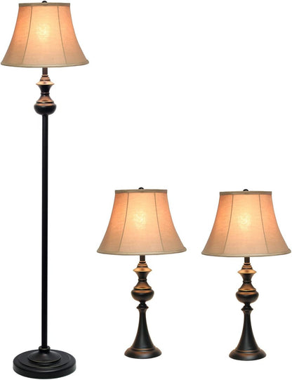 LC1019-RBZ Traditionally Crafted 3 Pack Lamp Set (2 Table Lamps, 1 Floor Lamp) with Tan Fabric Shades, Restoration Bronze7