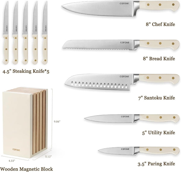 11-Piece Kitchen Knife Set with Magnetic Wood Block, Beige2