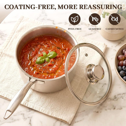 1.5 QT Titanium Saucepan with Lid,Healthy Titanium Pot for Cooking | Non Stick Titanium Cookware, Pure No Coating Lightweight Milk Pot Compatible with All Stovetops for Warming Sauce,Baby Food2