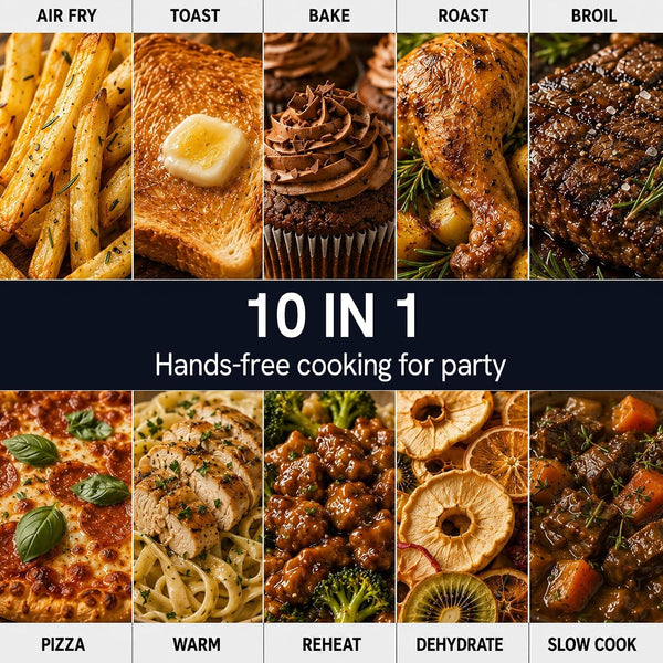 Infrared Heating 26.3 QT Air Fryer Toaster Oven, Large Countertop Convection Oven 10-In-1 Combo, 6-Slice Toast, Enamel Baking Pan Easy Clean with Recipe Book, Brushed Stainless Steel Finish9