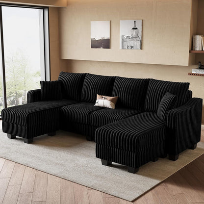 U Shaped Couch with Reversible Chaises Sectional Couches for Living Room Sectional Couch with Ottomans Corduroy (Black, U Shaped)4