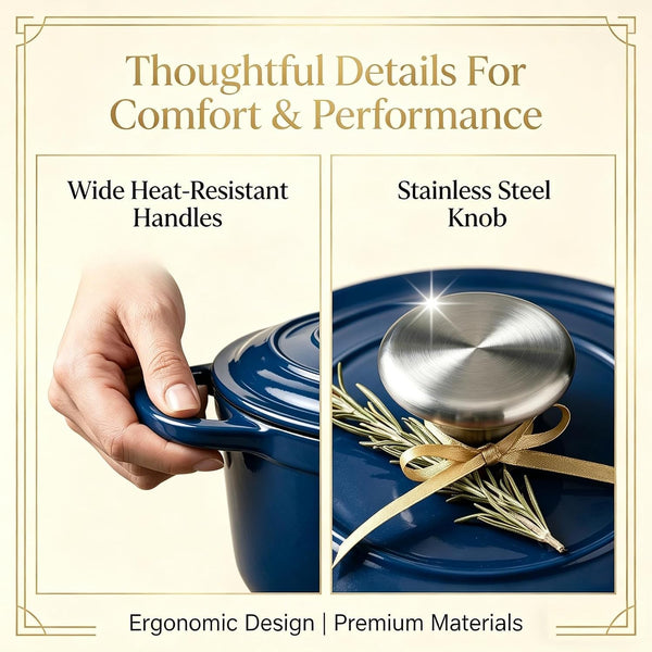 5-Piece Navy Blue Enameled Cast Iron Cookware Set | Includes 8" Frying Pan, 10" Skillet, 2.8QT and 3.5QT Dutch Ovens, and 4.7QT Casserole.6