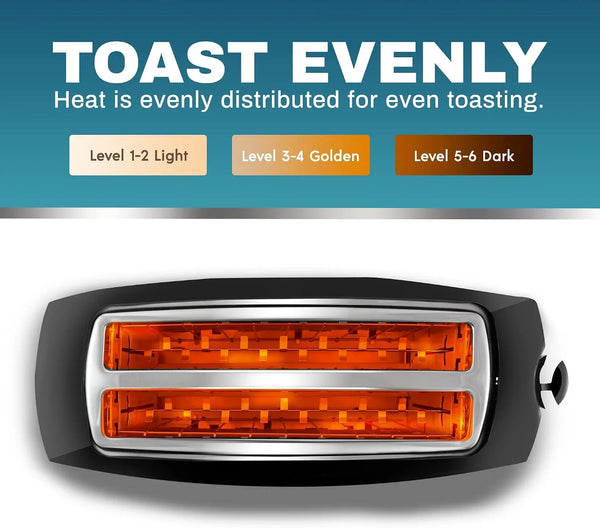 ECT4829B 4-Slice Long Slot Toaster, Extra-Wide Slots, Black | 6 Toast Settings, Defrost, Reheat & Cancel Functions, Slide-Out Crumb Tray, Great for Bagels & Waffles2
